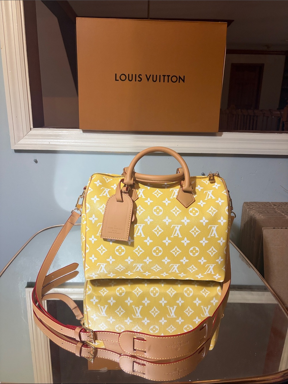 Louis Vuitton Yellow & White Monogram Speedy 40 Bandoulière Crossbody - Picture 8 of 9